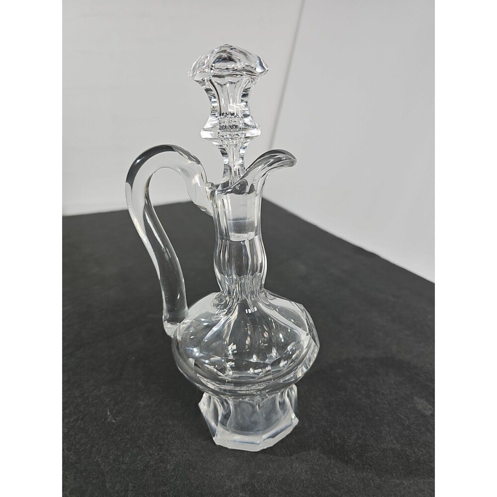 Old Clear Panel Cut Crystal Claret Jug Decanter w Stopper 8.5"